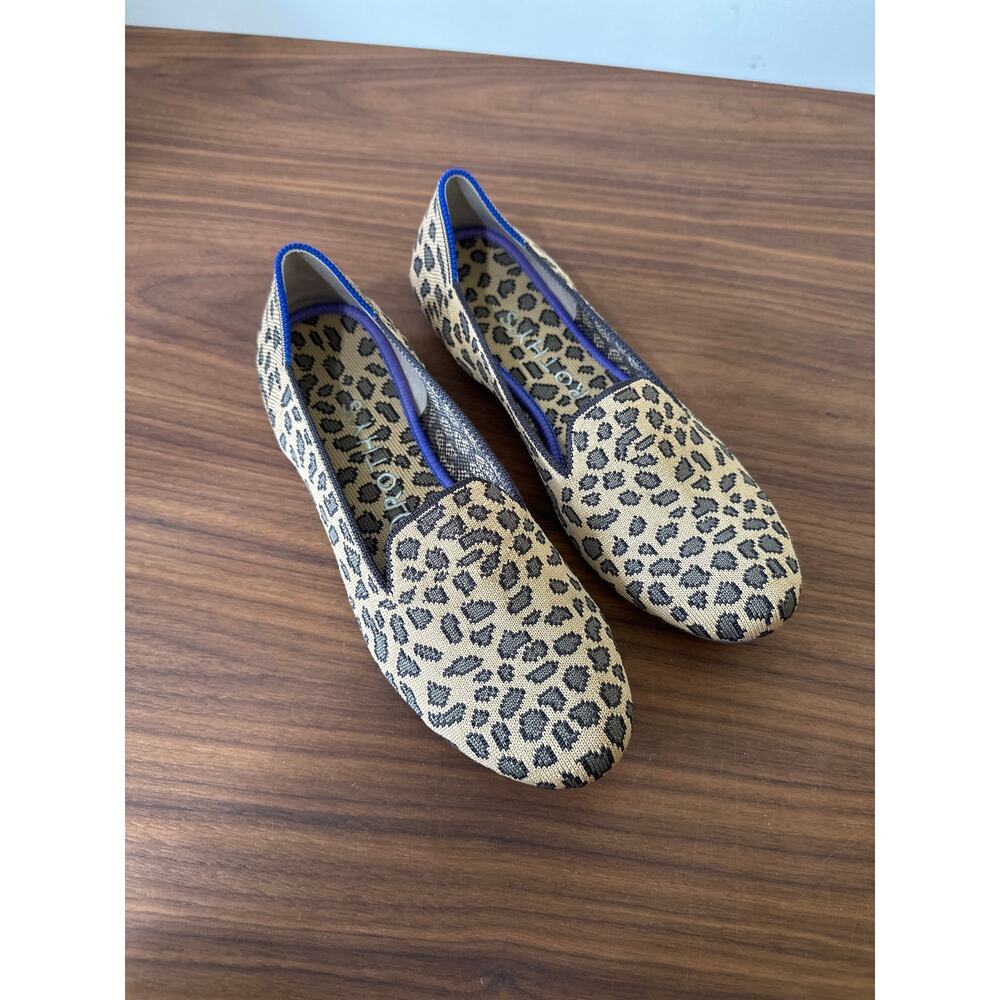 Rothy's Leopard Print Flats with Blue Trim Accent